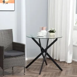 Mesa redonda de comedor Homcom cristal Ø80X75 cm