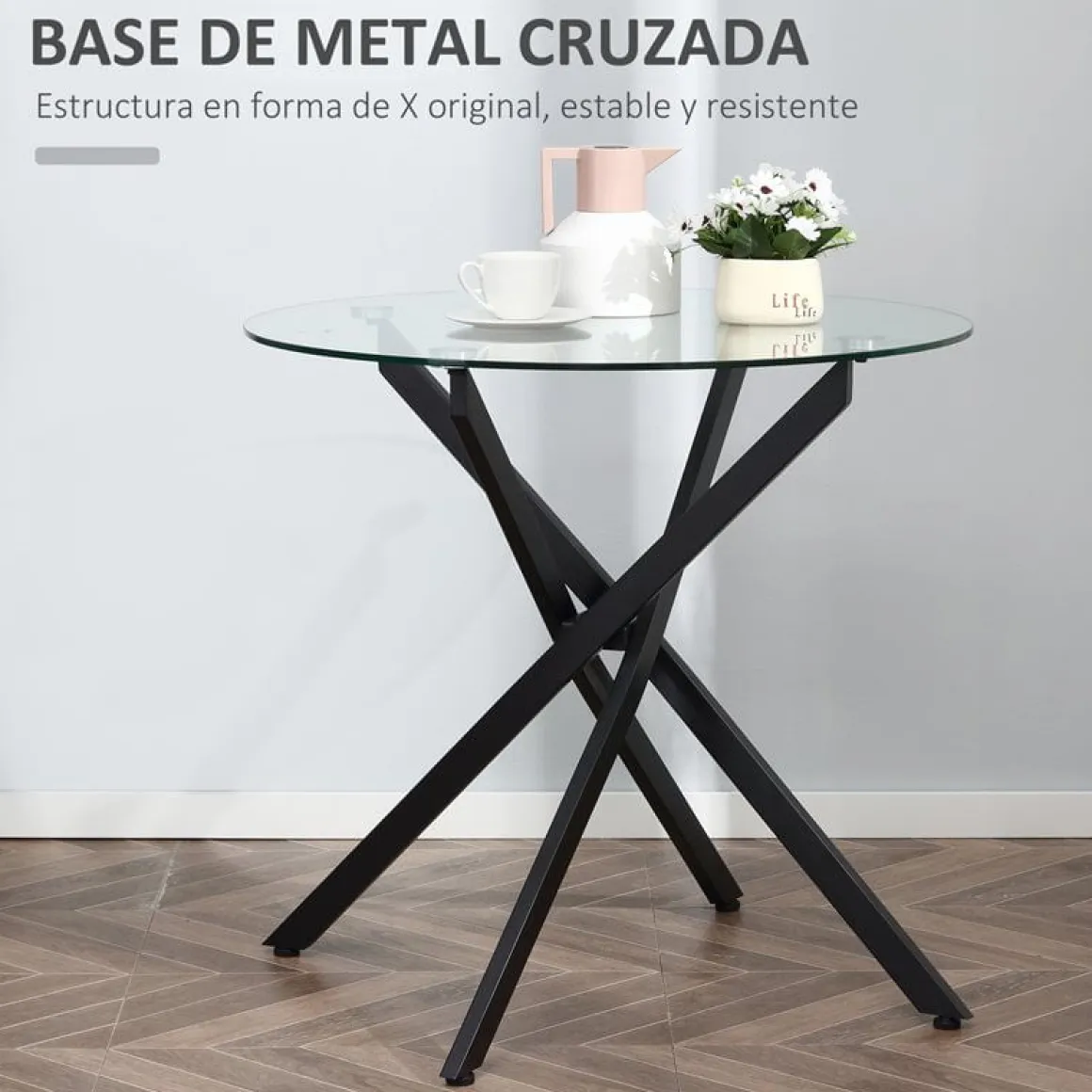 Mesa redonda de comedor Homcom cristal Ø80X75 cm