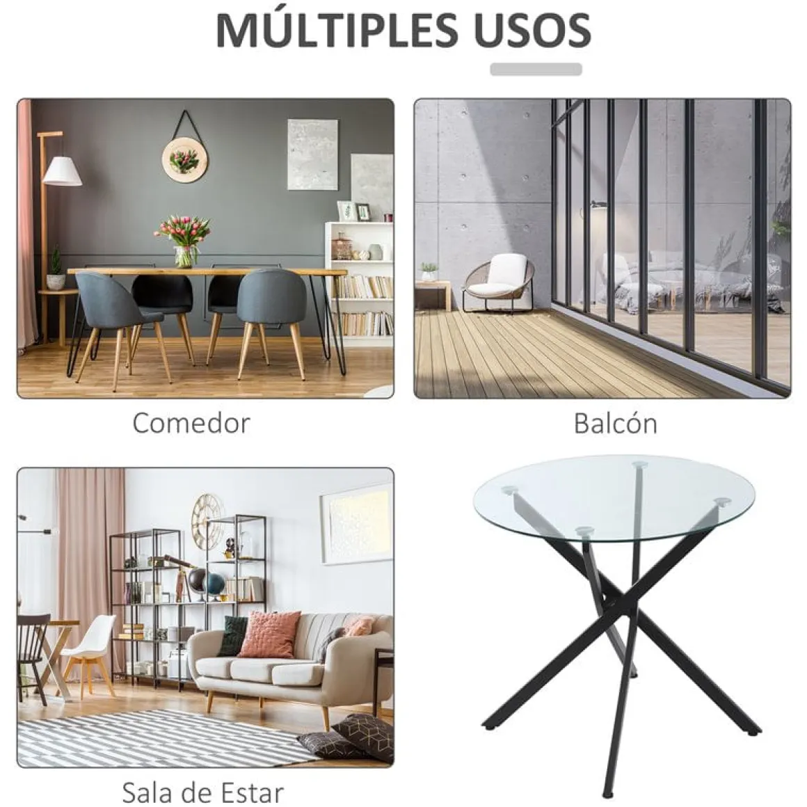 Mesa redonda de comedor Homcom cristal Ø80X75 cm