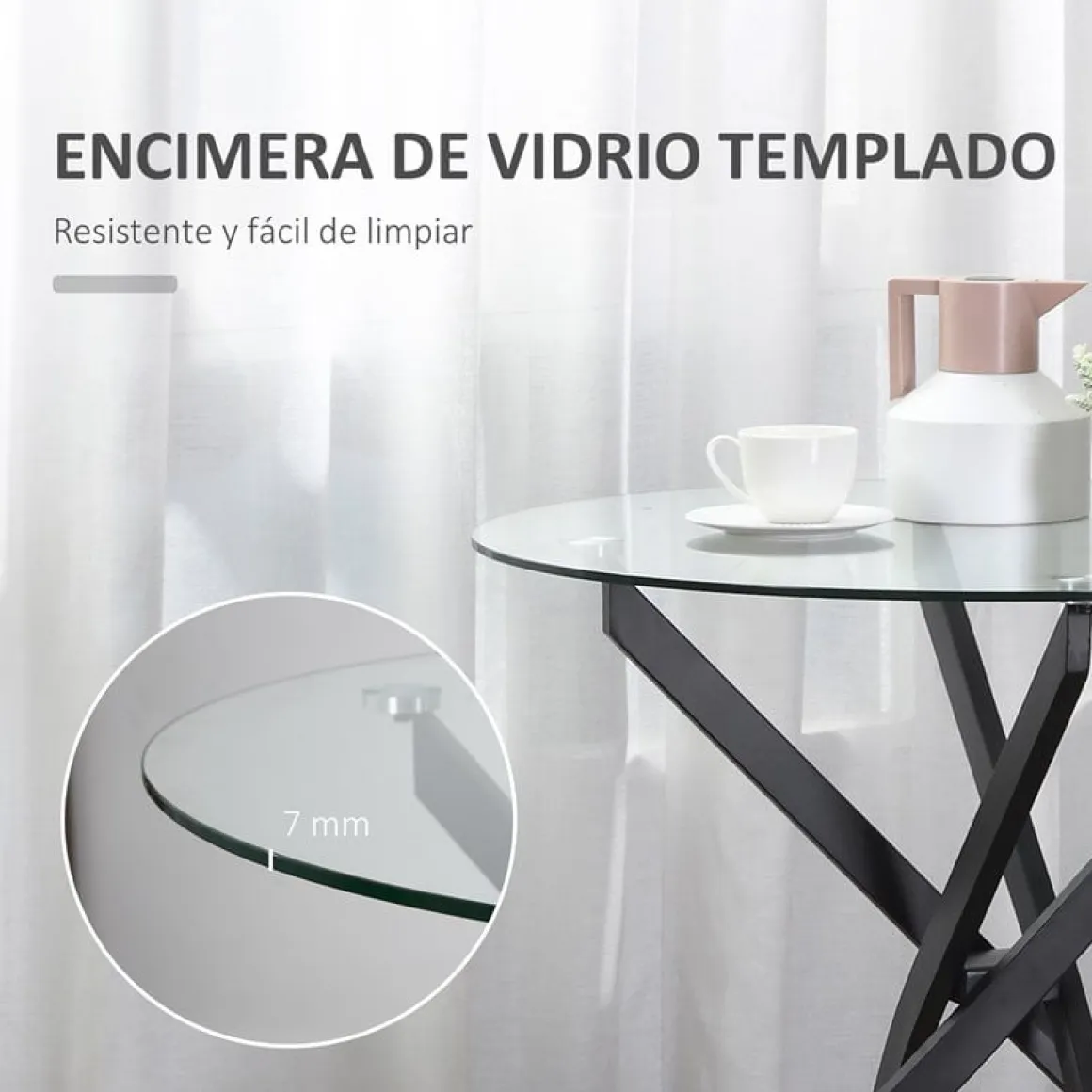 Mesa redonda de comedor Homcom cristal Ø80X75 cm