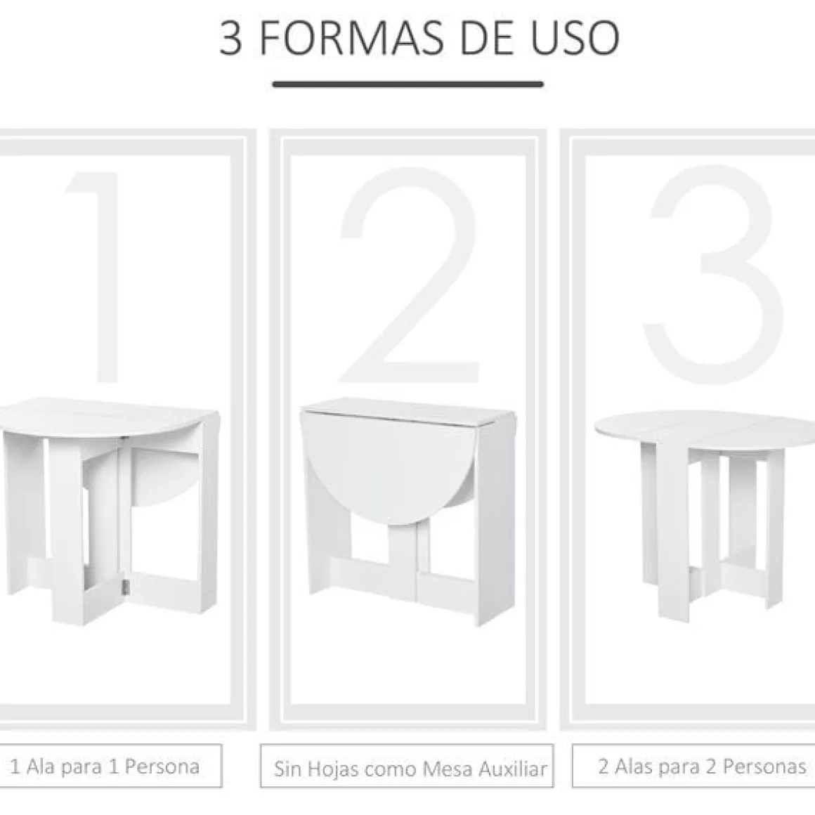 Mesa redonda de comedor Homcom plegable 2 alas abatibles blanco 73,7x76x31 cm
