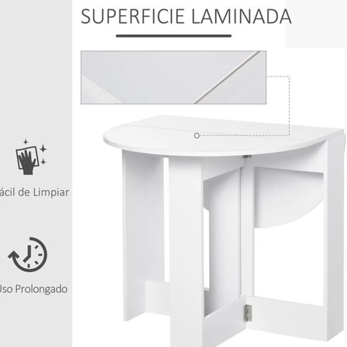 Mesa redonda de comedor Homcom plegable 2 alas abatibles blanco 73,7x76x31 cm