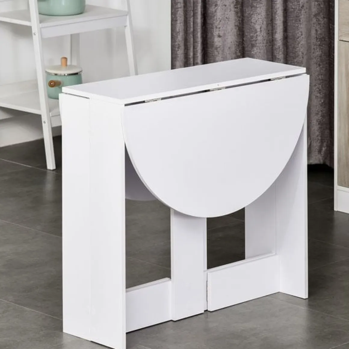 Mesa redonda de comedor Homcom plegable 2 alas abatibles blanco 73,7x76x31 cm