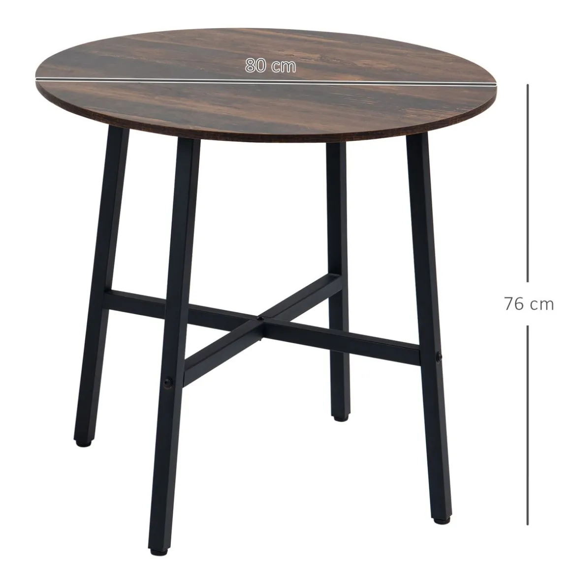 Mesa redonda Gauta Homcom diseño fijo marrón oscuro/negro Ø80x76 cm