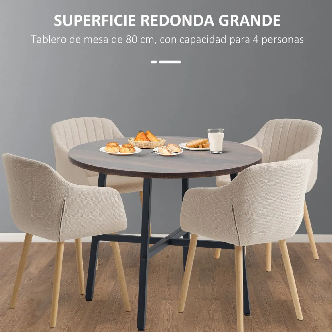 Mesa redonda Gauta Homcom diseño fijo marrón oscuro/negro Ø80x76 cm