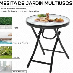 Mesa redonda Pina Outsunny plegable negro Ø45x50 cm