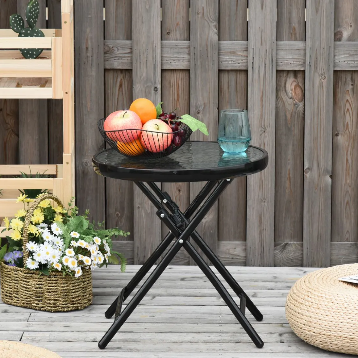 Mesa redonda Pina Outsunny plegable negro Ø45x50 cm