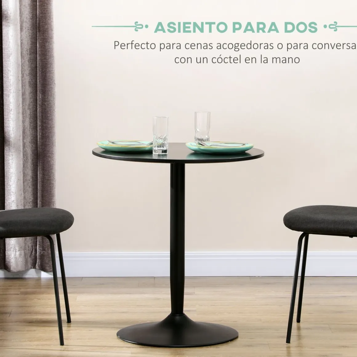 Mesa redonda Shungit Homcom 2 personas negro Ø70x75 cm