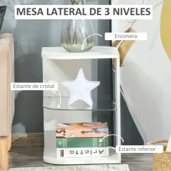 Mesita auxiliar Haruai Homcom 3 estantes 56x40x40 cm