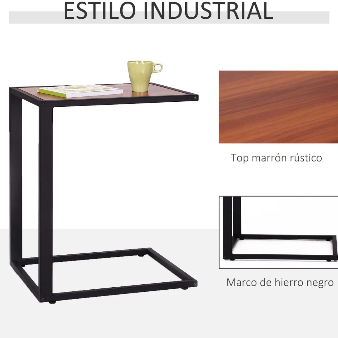 Mesita auxiliar Moka Homcom especial sofá nogal 64,2x50,8x40,6 cm