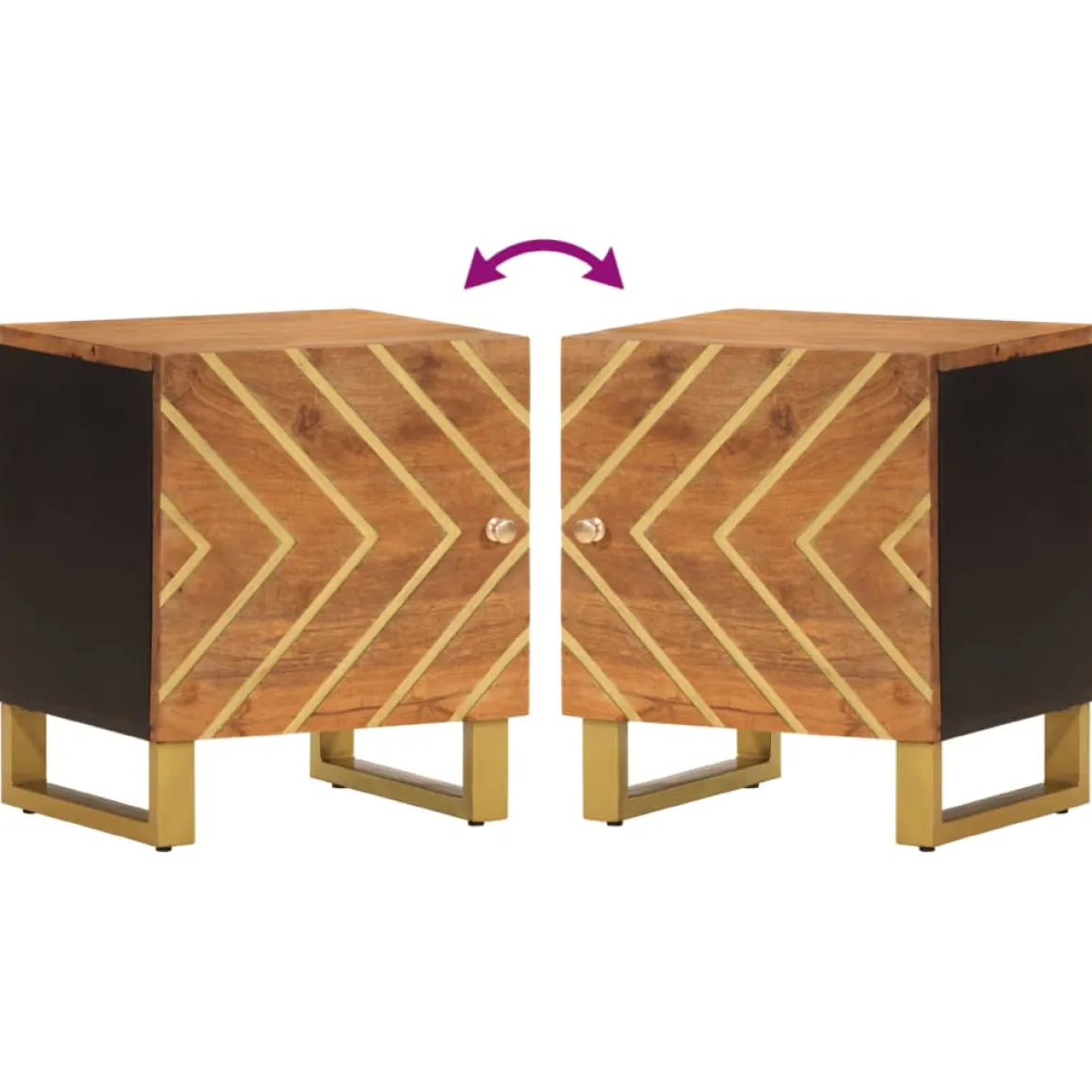Mesita de noche Agapanto puerta reversible madera de mango marrón/negro 46x40x33,5 cm