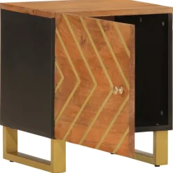 Mesita de noche Agapanto puerta reversible madera de mango marrón/negro 46x40x33,5 cm