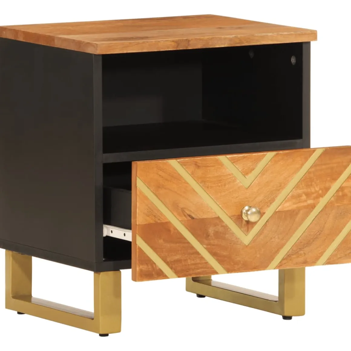 Mesita de noche Alabastro cajón + compartimento madera de mango negro/marrón 46x40x33 cm