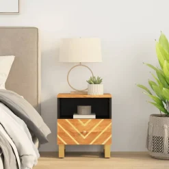 Mesita de noche Alabastro cajón + compartimento madera de mango negro/marrón 46x40x33 cm