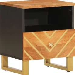 Mesita de noche Alabastro cajón + compartimento madera de mango negro/marrón 46x40x33 cm