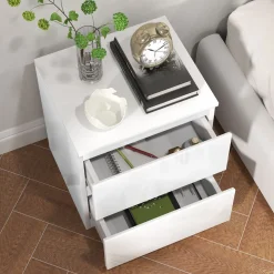 Mesita de noche Amazonita Homcom 2 cajones blanco brillo 45x40x34 cm