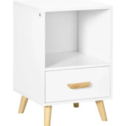 Mesita de noche Blanca Homcom 1 cajón + 1 módulo blanco/natural 62x40x40 cm