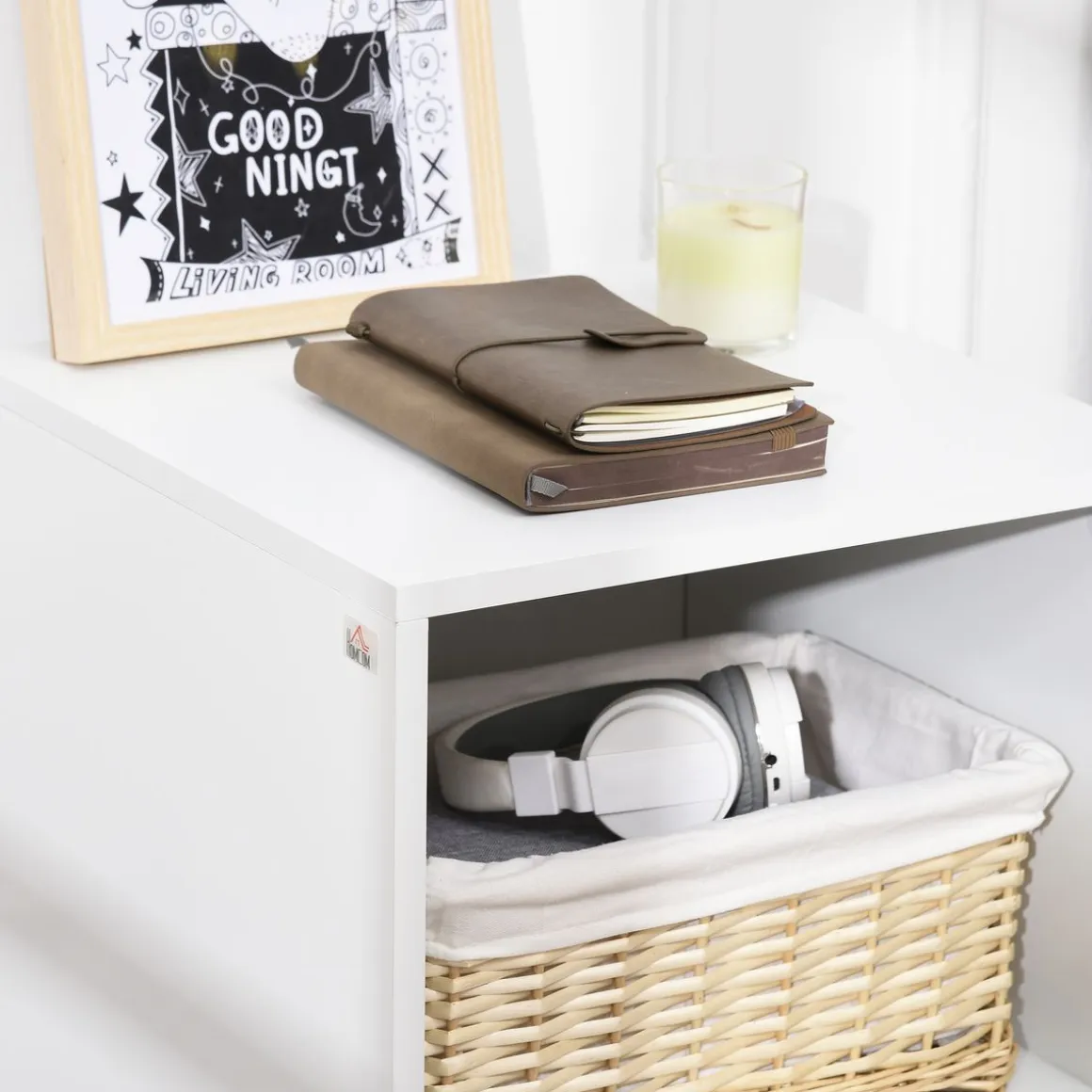 Mesita de noche Blanca Homcom 1 cajón + 1 módulo blanco/natural 62x40x40 cm