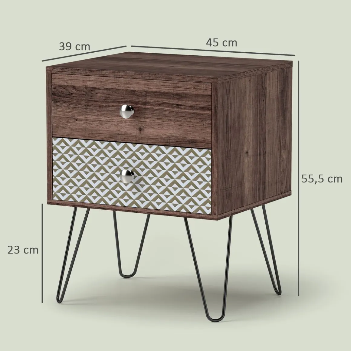 Mesita de noche Boho Homcom 2 cajones marrón 55,5x45x39 cm