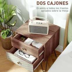 Mesita de noche Boho Homcom 2 cajones marrón 55,5x45x39 cm