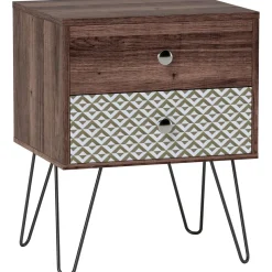 Mesita de noche Boho Homcom 2 cajones marrón 55,5x45x39 cm