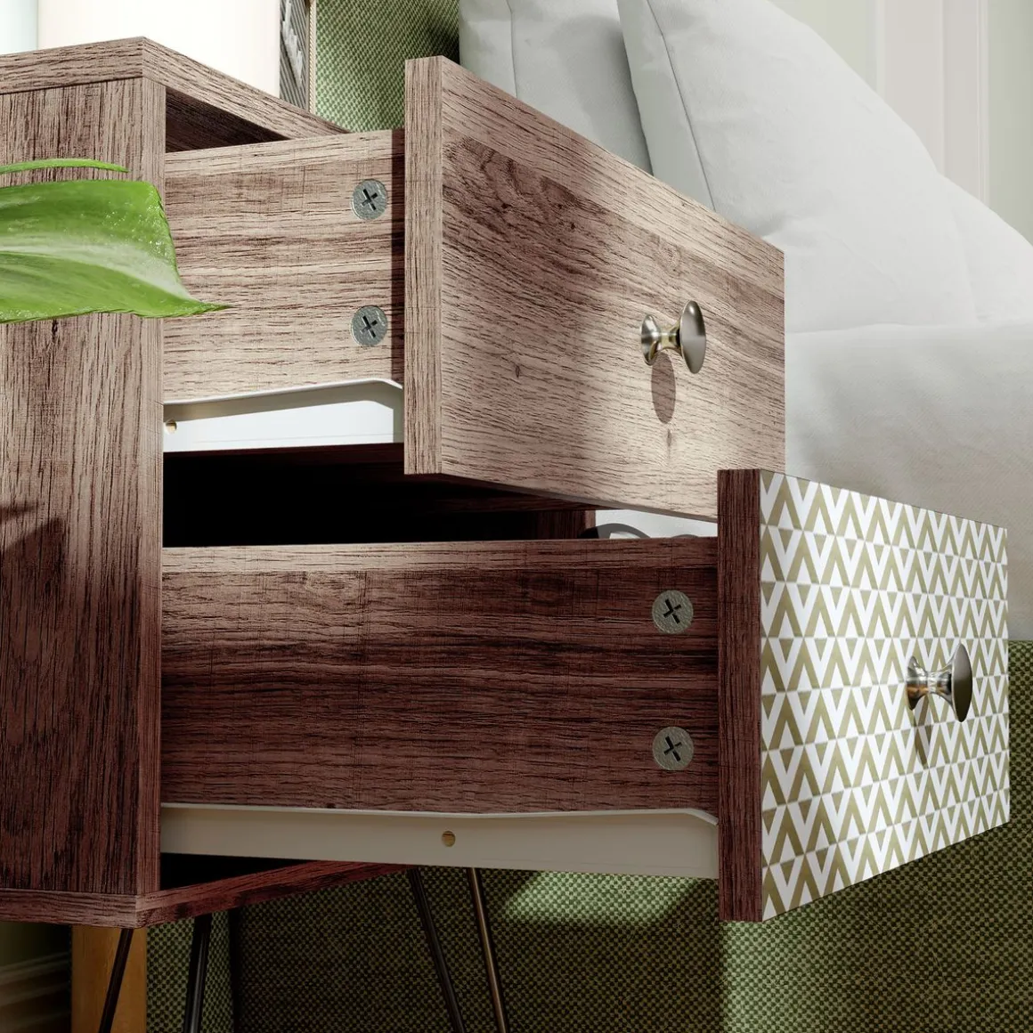 Mesita de noche Boho Homcom 2 cajones marrón 55,5x45x39 cm