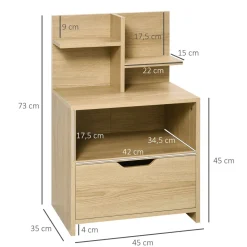 Mesita de noche Cala Homcom estantes + cajón natural 73x45x35 cm