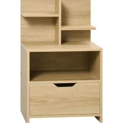 Mesita de noche Cala Homcom estantes + cajón natural 73x45x35 cm