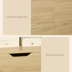 Mesita de noche Cala Homcom estantes + cajón natural 73x45x35 cm
