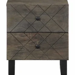 Mesita de noche Charoita 2 cajones madera de mango negro 46x40x33 cm