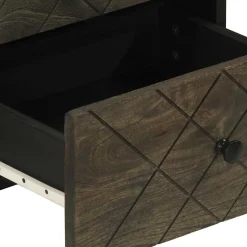Mesita de noche Charoita 2 cajones madera de mango negro 46x40x33 cm
