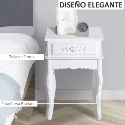 Mesita de noche Cielo Homcom con cajón blanco 60x40x35 cm