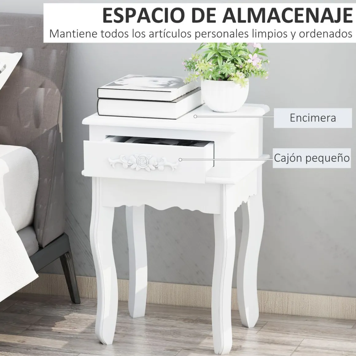 Mesita de noche Cielo Homcom con cajón blanco 60x40x35 cm