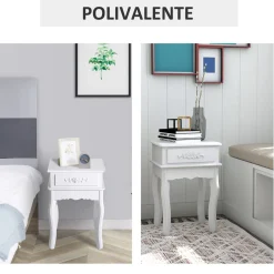 Mesita de noche Cielo Homcom con cajón blanco 60x40x35 cm