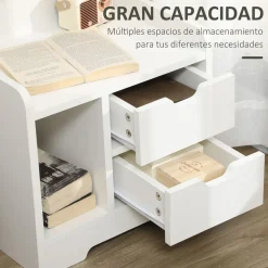Mesita de noche Corfu Homcom 2 cajones + 3 compartimentos blanco 60x40x30 cm