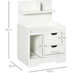 Mesita de noche Corfu Homcom 2 cajones + 3 compartimentos blanco 60x40x30 cm
