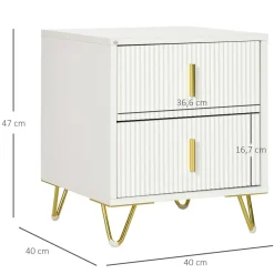 Mesita de noche Cotton Homcom 2 cajones blanco/dorado 47x40 cm