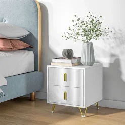 Mesita de noche Cotton Homcom 2 cajones blanco/dorado 47x40 cm