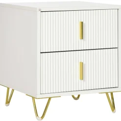 Mesita de noche Cotton Homcom 2 cajones blanco/dorado 47x40 cm