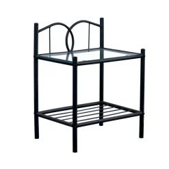 Mesita de noche Cynthia diseño forjado negro 60x46x46 cm