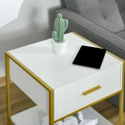 Mesita de noche Glamm Homcom cajon + estante blanco 60x45x40 cm
