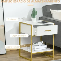 Mesita de noche Glamm Homcom cajon + estante blanco 60x45x40 cm