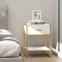 Mesita de noche Glamm Homcom cajon + estante blanco 60x45x40 cm