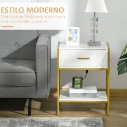 Mesita de noche Glamm Homcom cajon + estante blanco 60x45x40 cm