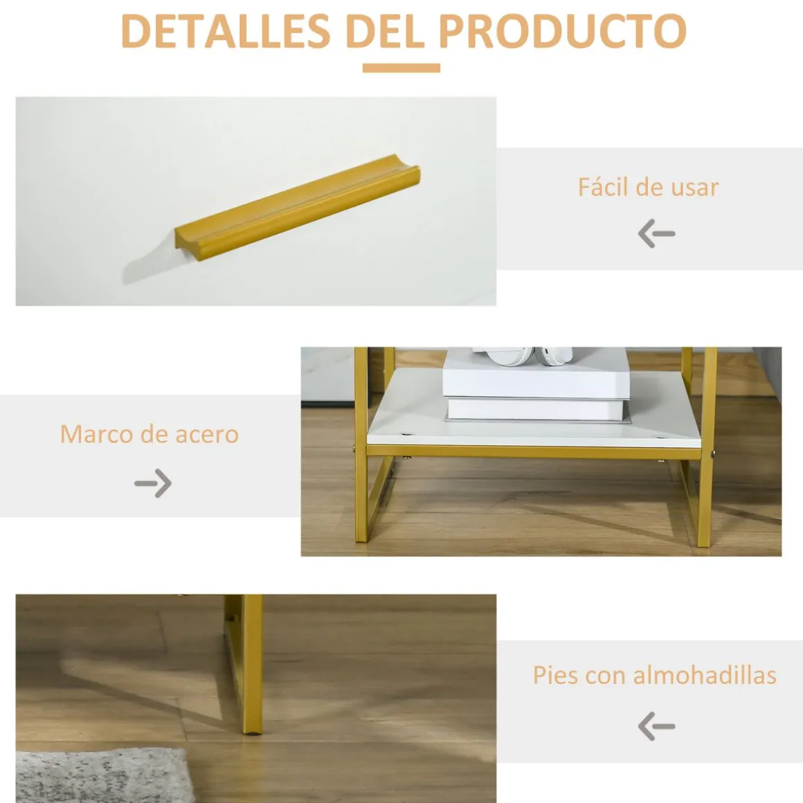 Mesita de noche Glamm Homcom cajon + estante blanco 60x45x40 cm