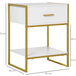 Mesita de noche Glamm Homcom cajon + estante blanco 60x45x40 cm