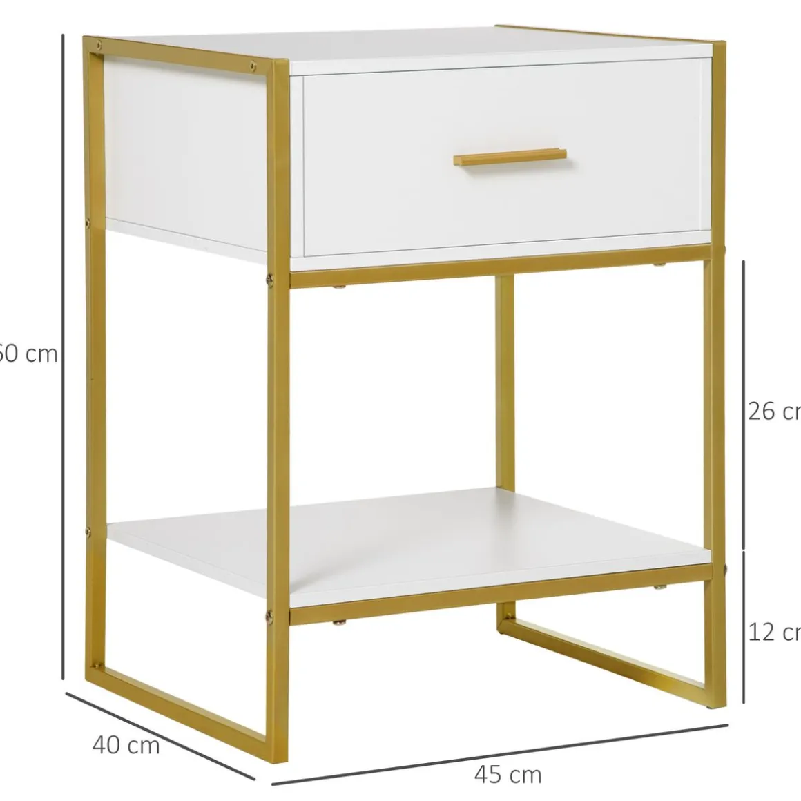Mesita de noche Glamm Homcom cajon + estante blanco 60x45x40 cm