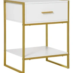 Mesita de noche Glamm Homcom cajon + estante blanco 60x45x40 cm