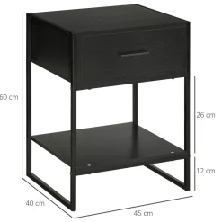 Mesita de noche Gálvez Homcom 1 cajón + 1 estante negro 60x45x40 cm