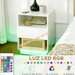 Mesita de noche Gracy Homcom 1 cajón + 2 huecos luz LED blanco